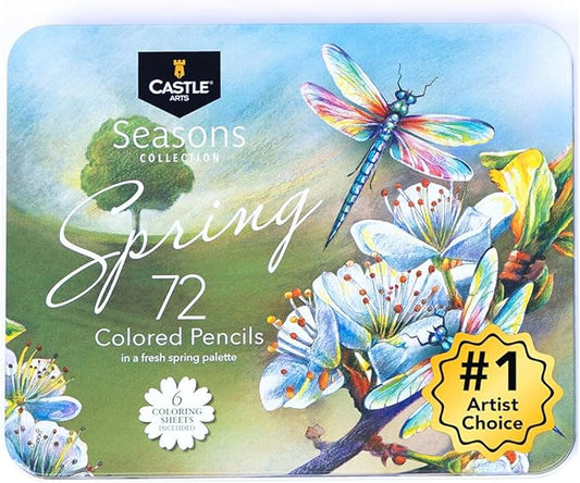 Castle Art Supplies 72 Spring Colored Pencils Set | Wax-Based Pencils with Soft, Smooth Cores | Spring-Inspired Palette for Adult Artists | Organized in Display Tin | Seasons Collection