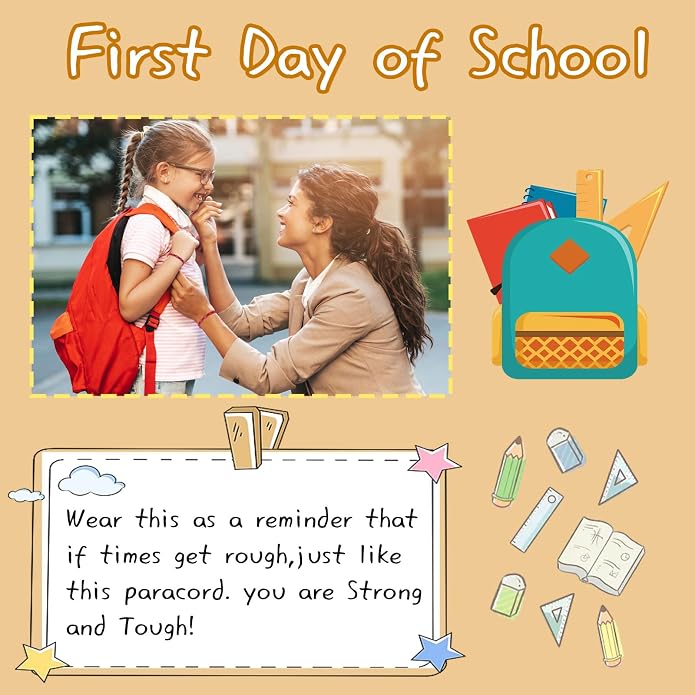 Back to School Gifts Mommy and Me Bracelets Kindergarten School Supplies | Back to school bracelet set of 2, paracord with sliding knot, includes keepsake card and jewelry box