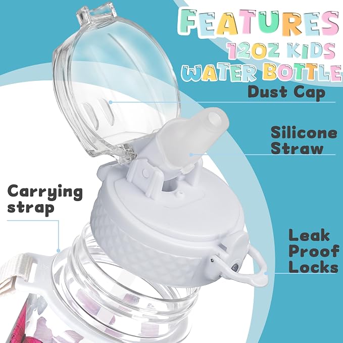OLDLEY 17oz Kids Water Bottle, Tritan BPA-Free, Leakproof Flip Straw Lid, Motivational Time Marker, Carry Strap, Reusable Clear Water Bottle for Boys & Girls,Clear Butterflies