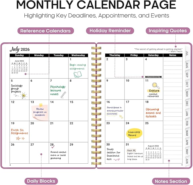 Planner 2026-2027, 8.5" x 11" Weekly and Monthly Academic Year Planner Calendar, July 2026 - June 2027, Hardcover Large School Planning Agenda With Tabs, Perfect for School & Office Supplies, A4, Purple