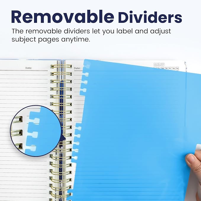 Taja Pretty Large Spiral Lined Notebook for Work with 5 Removable Dividers