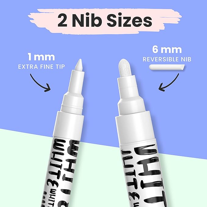 Chalkola White Chalk Markers - White Dry Erase Liquid Chalk Pens for Chalkboard, Blackboard, Window, Bistro, Car Glass, Board, Signs - Variety Pack of 6 - (3x) 1mm & 6mm