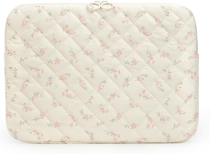 Puffy Laptop Sleeve 13-15.6 Inch Cute Quilted Laptop Protective Case Padded Floral Computer Sleeve for MacBook (B-Light Pink, 11 Inch)