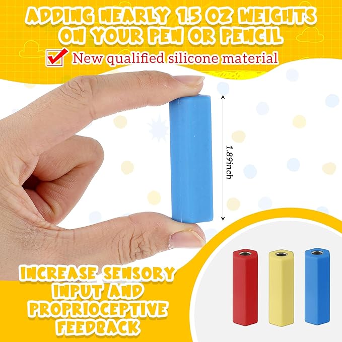 3 Pcs Pencil Pen Weights 1.59 oz, Handwriting Aid Kit for Children Elderly Special Need, Metal Weighted Pencil Holder Tool for Autism Tremors Fine Motor Skills(Blue, Red, Yellow)