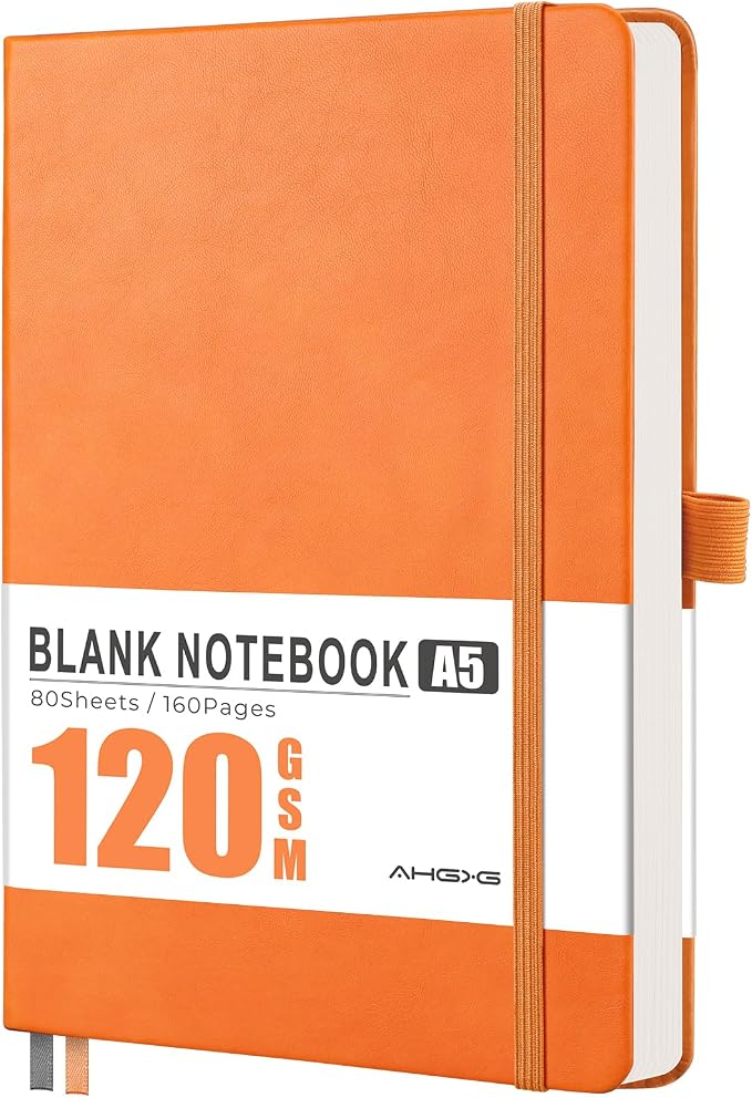 AHGXG Blank Journal Notebook, 160 Pages, A5 Medium Size (5.7'' x 8.3'')