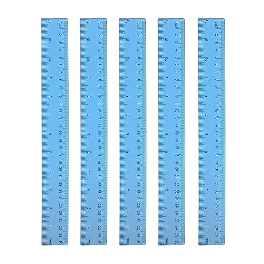 5 Pieces Transparent Blue Plastic Ruler, 12 inch (30cm) Ruler, Pack of 5, Clear Ruler, Plastic Ruler, Rulers for Kids, Measuring Tools, Ruler Set, Ruler inches and Centimeters (Blue)