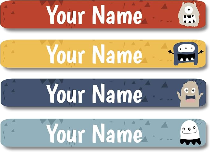 Lovable Labels Personalized Labels for Kids (120 Labels) - Waterproof Dishwasher Safe Peel and Stick Labels are Great for School Supplies Daycare Camp Bottles (Monster Scribbles)