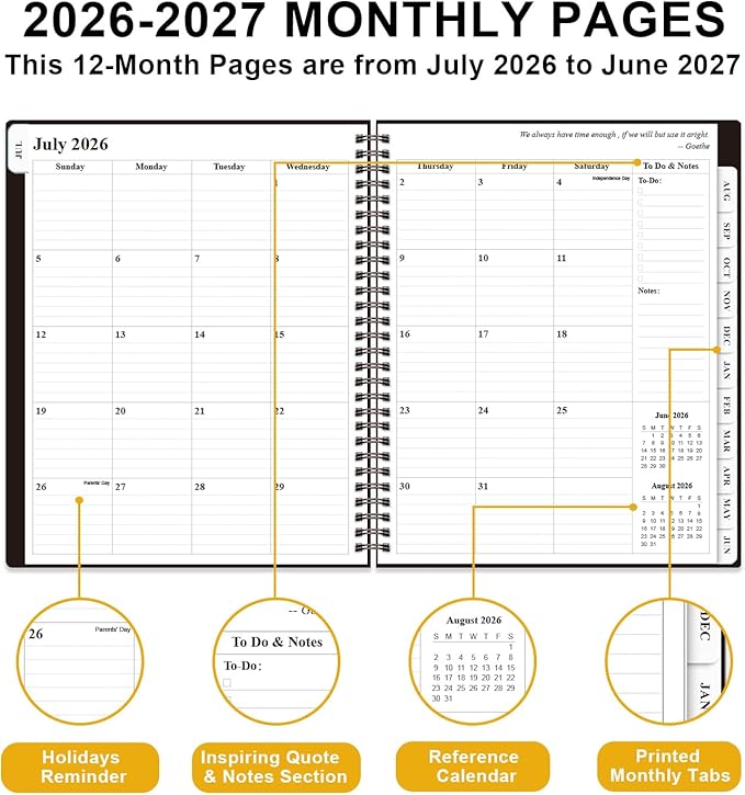 Academic Planner 2026-2027 - Weekly & Monthly Planner from July 2026 to June 2027, Agenda 2026 2027 with Inner Pocket, Elastic Band, 8.5" x 11", Black