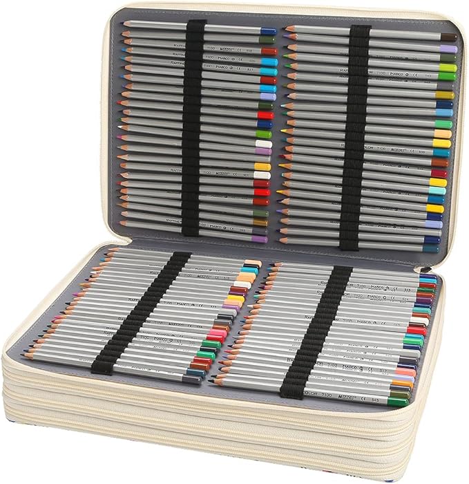 Portable Colored 384 Slots Pencil case Organizer with Printing Pattern for Watercolor Pens or Markers, Pencil Case Organizer for Artist