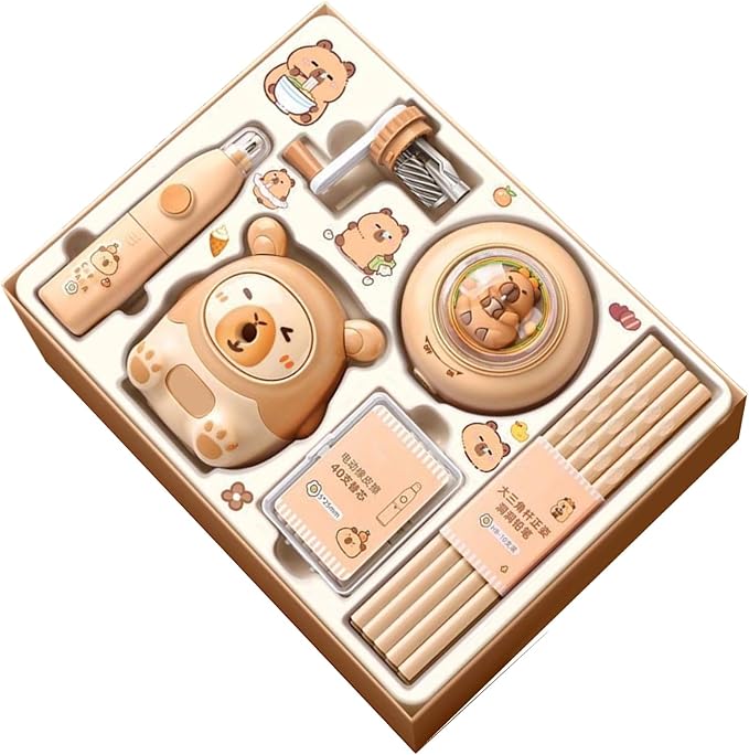 Capybara Stationery Set, Kids Stationery Kit, Colorful School Supplies for Students, Electric Eraser Pencils, Animal Pencil Sharpener, Homeschool Classroom for Elementary and Middle School