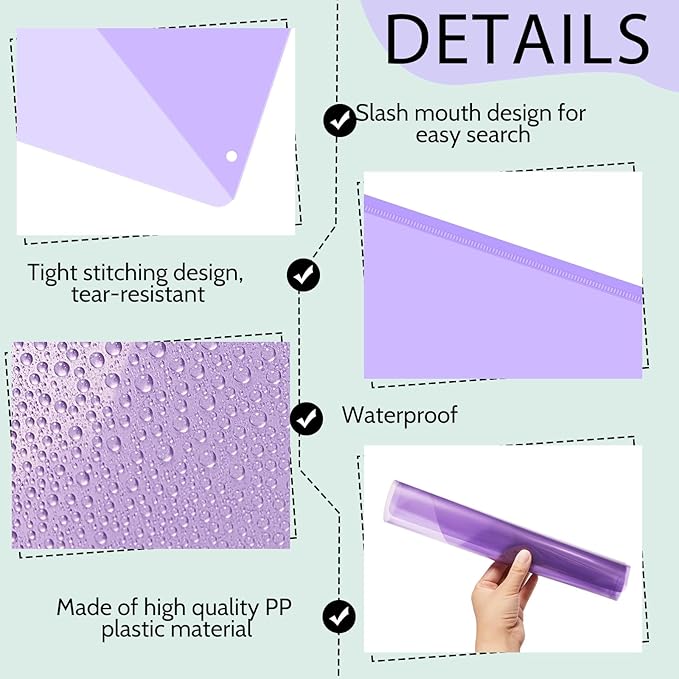 Maitys 5 Pack Binder Pockets 3 Hole Punch Clear Plastic Document Folders Binder Organizer Store Letter Size 8.5 x 11 Inch Paper Folders with Pockets Slash File Jacket for Office (Happy Color)