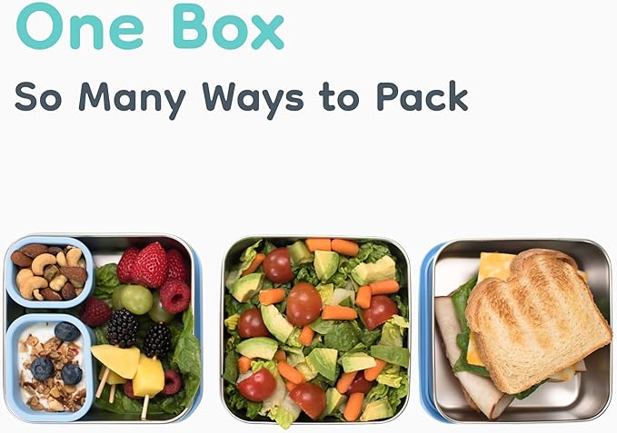 Good Bare Stainless Steel Sandwich Container for Kids & Adults, Plastic-Free Lunch Box with Silicone Lid, Leakproof Metal Snack Box, Dishwasher Safe, BPA-Free Food Storage Container, Sky Blue