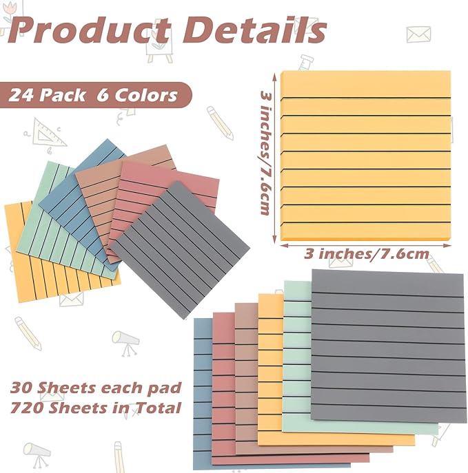 Yinder 24 Pack 720 Sheets Transparent Sticky Notes Translucent Clear Lined Self Sticky Notes for Bible Tabs, Book Tabs, Office School Supplies(3 x 3 Inch,Pastel Colors)