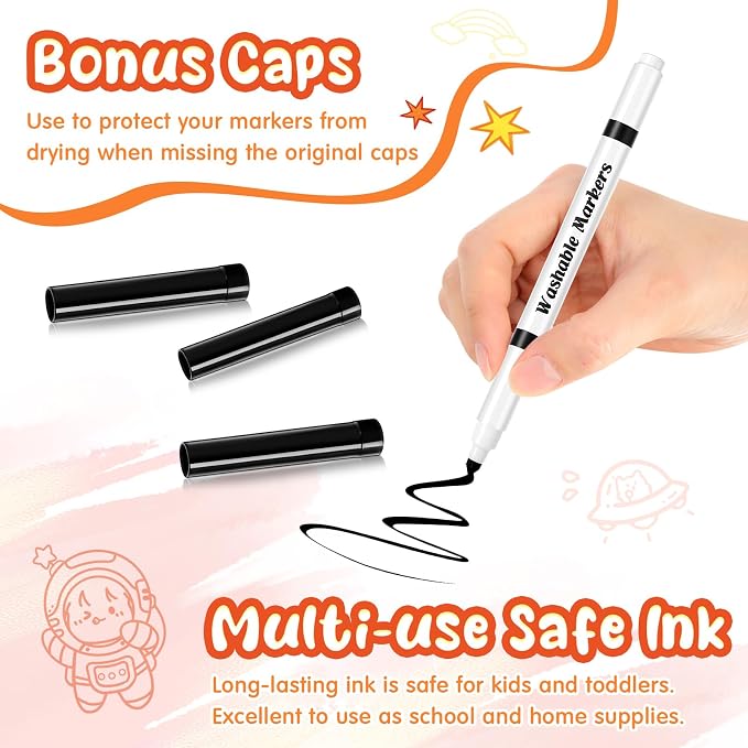 120 Count Line Washable Markers Bulk Black Washable Markers Black Fine Tip Pens Set for Kids Art School Supplies, Classroom Bulk Pack Teacher Classroom Must Have