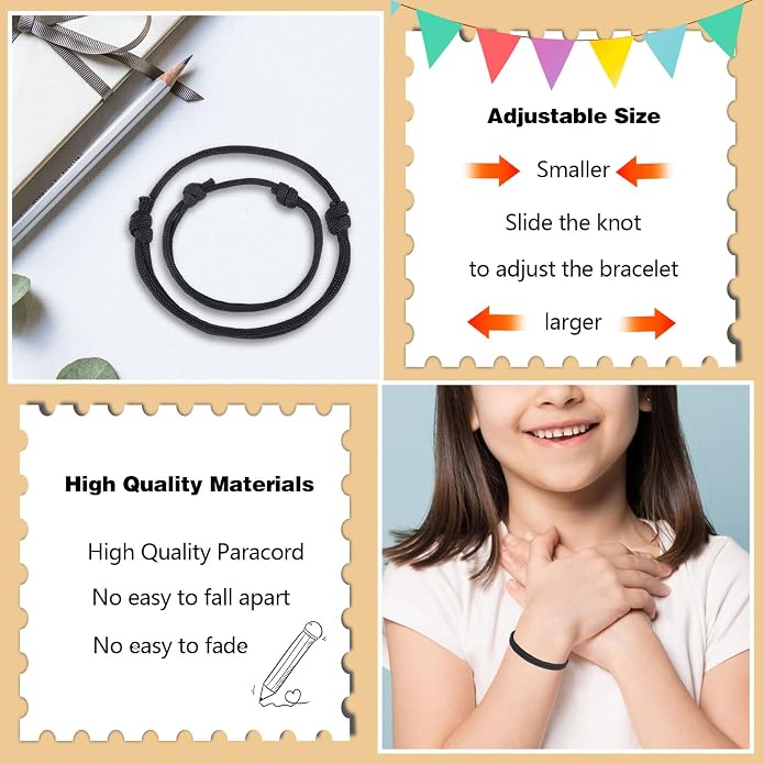 Back to School Gifts Mommy and Me Bracelets Kindergarten School Supplies | Back to school bracelet set of 2, paracord with sliding knot, includes keepsake card and jewelry box
