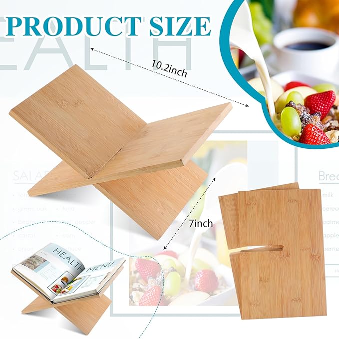 Geetery Book Stand Book Holder for Display Reading Textbook Holder Open Display Stand for Open and Closed, Cookbook, Magazines, Textbooks, Recipe(Wood Color)