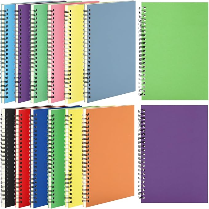 Leelosp 12 Pcs Small Spiral Notebook Lined Spiral Journal College Ruled Notebook Wire Bound Kraft Cover, 120 Pages for Work (Colorful,5.5 x 8.3 Inch)