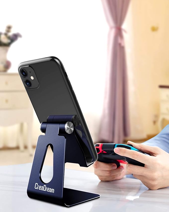 Adjustable Cell Phone Stand, CreaDream Phone Stand, Cradle, Dock, Holder, Aluminum Desktop Stand Compatible With Phone Xs Max Xr 8 7 6 6s Plus SE Charging, Accessories Desk,All Mobile Phones-Navy Blue