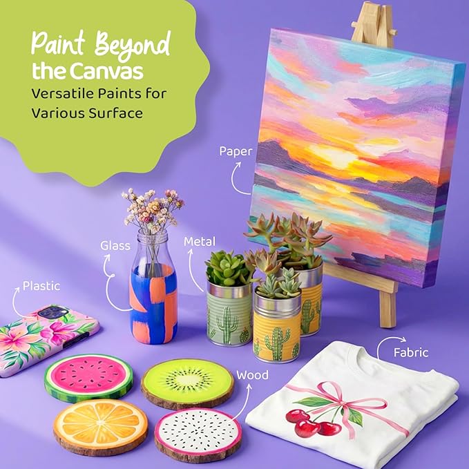 Chalkola Acrylic Paint Set for Adults & Kids - 56 Pcs Canvas Painting Kit with 32 Paints (22ml), 10 Brushes, 10 Canvases, Tabletop Easel, Palette, Knife - Professional Craft & Art Painting Supplies
