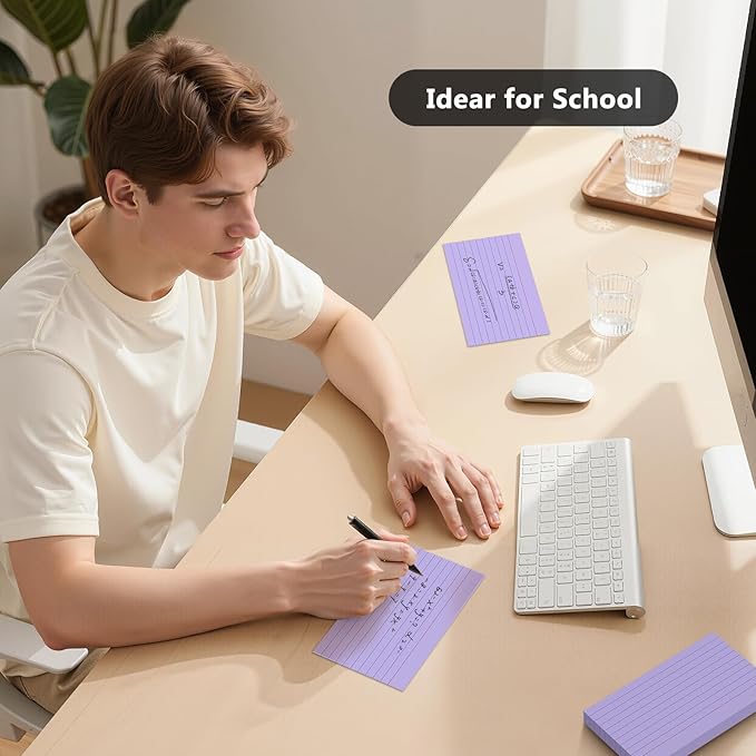 250 Count Index Cards 3 x 5 Inch, Thick Purple Lined Note Cards Portable Ruled Flash Cards Perfect for Studying and Organizing, Note Taking Study Flashcards for Home, School and Office