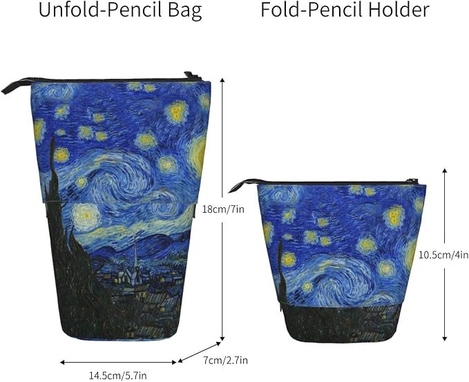 Starry Night Kids Standing Pencil Case Girls Boys Telescopic Stationary Pouch with Zipper Large Capacity Stand up Pen Bag Portable Makeup Holder for Children School Students Office Supplies