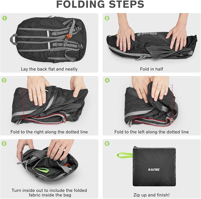 G4Free 24L Lightweight Packable Hiking Backpack Sport Travel Daypack Water Resistant for Women Men | Water Resistant Material, 11.4*7.9*18.5 in, Outdoor Sports, Travel, Hiking, Day trips, Cycling, Daily Use, Foldable Backpack