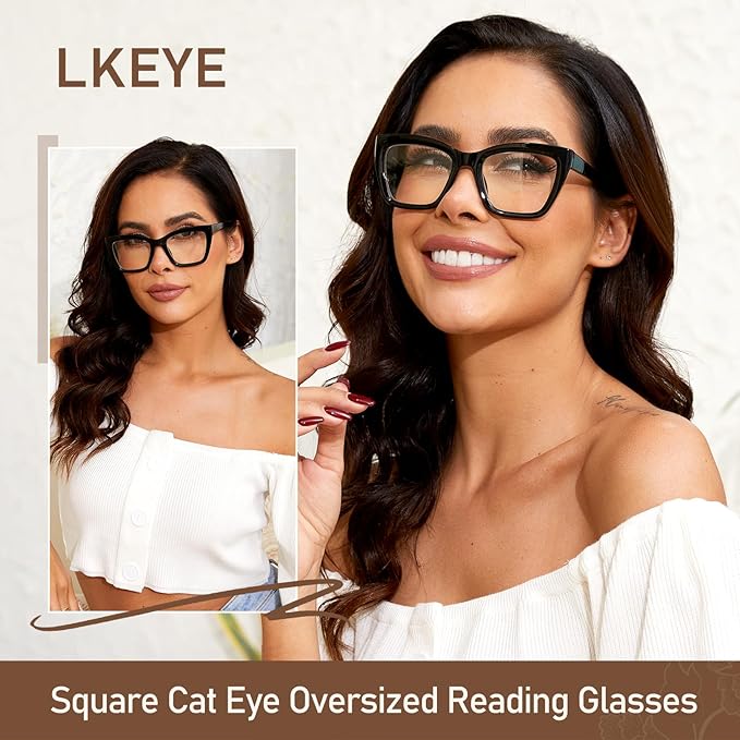 LKEYE Oversized Reading Glasses Women Men Oprah Style Blue Light Blocking Computer Square Reader Spring Hinge Eyewear LK6085