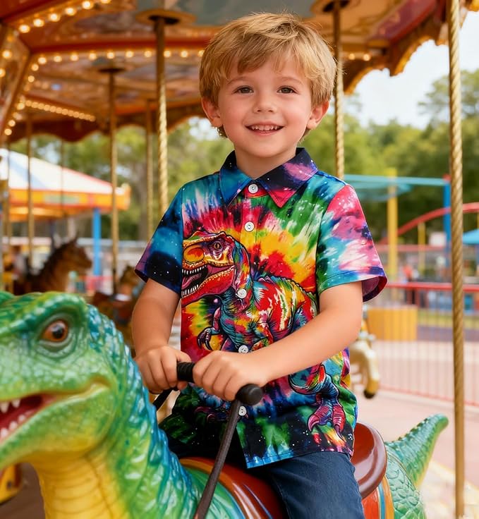 Enlifety 2-10T Kids Hawaiian Shirt Boys Short Sleeve Button Down Shirts Hawaii Summer Casual Blouse