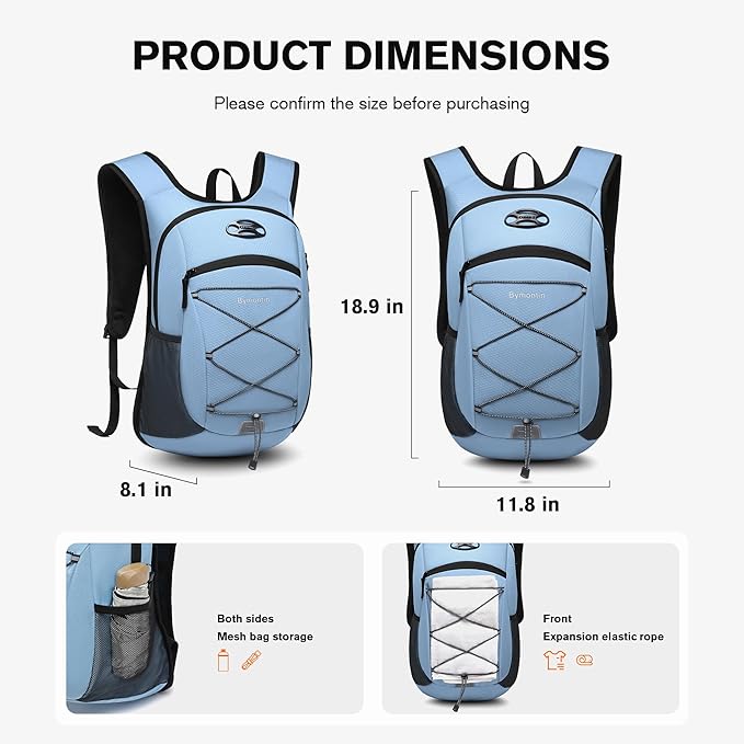 Ultra-Light Soft Daypack 15L/20L, Cushioned Breathable Back Panel Backpack, Lightweight Packable Travel Backpack (Sky Blue, 20L)