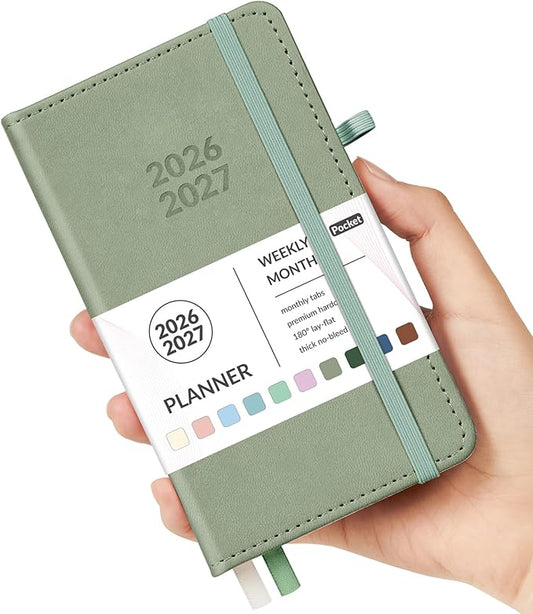 Forvencer Pocket Planner 2026-2027, Weekly Monthly Planners for Purse, 3.5" x 6", July 2026-June 2027, Cute Small Daily Academic Calendar, Elastic Band, Hardcover Agenda for Women, Teacher
