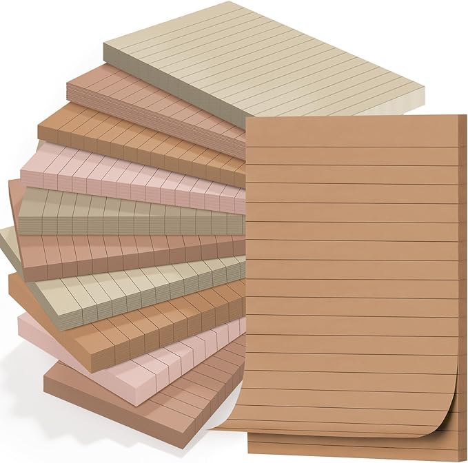 Wiooffen 15 Pads Brown Color Sticky Notes with Lined 4x6in Ruled Self Stick Note Pad Boho Super Sticking Power Memo Pad Vintage Aesthetic School Office Meeting Supplies Accessories 40 Sheets/pad 4x6in