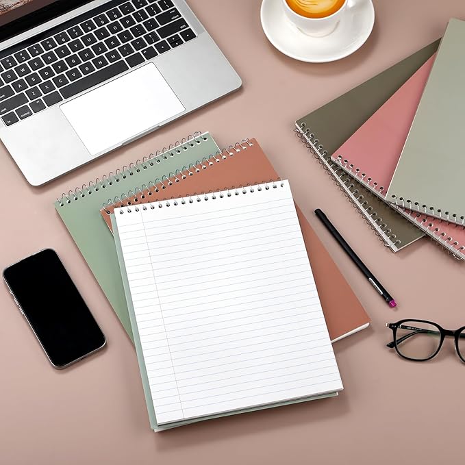 Resurhang 6 Pack 8.5 x 11'' Top Bound Office Steno Book Wide Ruled Double Sided Spiral Notebooks Reliable White Paper 70 Sheets/Pad Pastel Colors Covers for Writing School Notes(Classic Color)