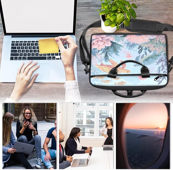 Sea Turtle Coral Laptop Sleeve Case for 13-15 inch Computer Bag Protective Laptop Handle Bag for Women Men