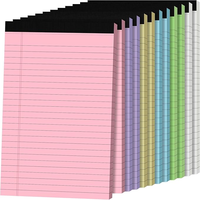 Ciphyfee 12 Pack Notepads 5x8, Small Legal Pads Narrow College Ruled, 30 Sheets/Pack, Perforated Notebook - Colored Note Pads for School, Note Taking, Teacher & Office Supplies, Writing Pads of Paper