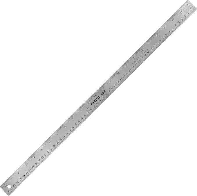 Pacific Arc Stainless Steel 24 Inch Metal Ruler Non-Slip Cork Back, with Inch and Metric Graduations