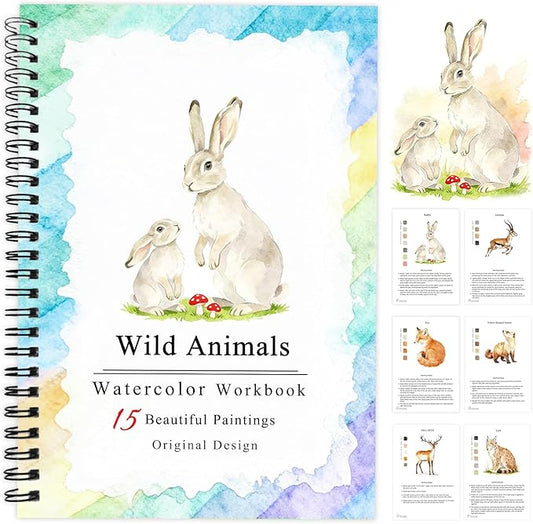 SLWBZ Watercolor Workbooks Coloring Book, Beginner Friendly Painting Kit, Detailed Steps, Creative Exploration Watercolor Book with Paint Set for Adults Teens (Wild Animals, Without Paint)