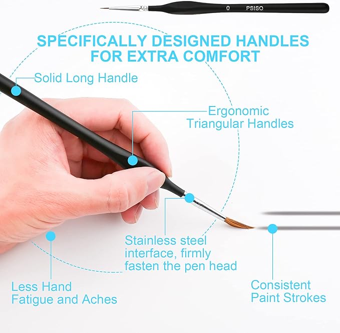 PSISO 10 PCS Miniature Paint Brushes Kit, Fine Detail Painting Brush Micro Professional Tiny Paints Brush Set for Watercolor, Oil, Face, Acrylic, Nail, Line Drawing, Scale Model Painting