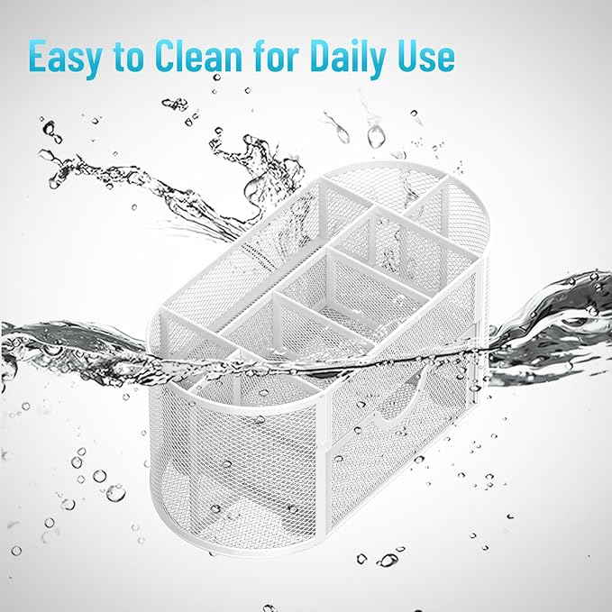 SUPEASY Mesh Desk Organizer, Desk Accessories & Workspace Organizers with Drawers, Pencil Holder for Desk with 9 Compartments for Office Supplies, School, Classroom, 8.6 x 4.3 x 4.1 Inch, White