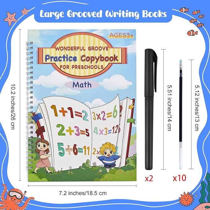 AALGO Large Magic Grooved Writing Practice Books- Reusable Handwriting Practice for Kids 8-10 - Preschool Workbook- Letter Tracing for Kids Ages 3-5