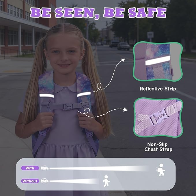 MOONBABY Kids Backpack for Girls, Fits 15.6 Inch Laptop Large Capacity School Bookbag, Girls Backpack with Lovely Pendant, Back to School Bag for Elementary Primary Students Teen Ages 6-12, Purple