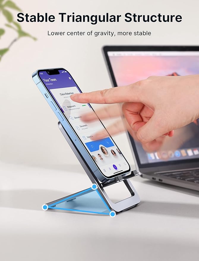 JSAUX Cell Phone Stand 2-Pack, Foldable Aluminum Adjustable Phone Holder for Desk Portable Travel Essentials Office Accessories for iPhone 17 16 15 14 13 Pro Max Samsung S25 S24 S23 Ultra Kindle-Gray