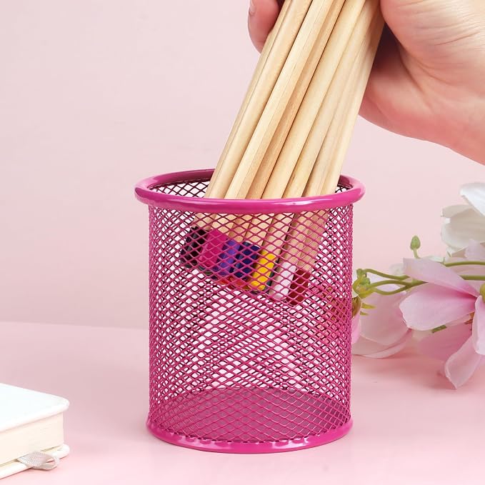 Tamaki Pen Holder Cup for Desk, Wire Mesh Pencil Cup Holder, Pink | Pen Cup for Desk Office Pen Organizer