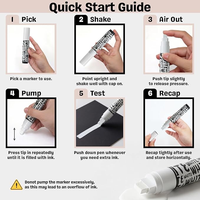 Chalkola White Window Markers for Cars Glass Washable - (6 Pack | 3x10mm + 3x15mm) | Jumbo Liquid Chalk Markers for Blackboard, Chalkboard, Auto, Bistro Board — 3 in 1 Wide Nib Chalk Paint Pens White