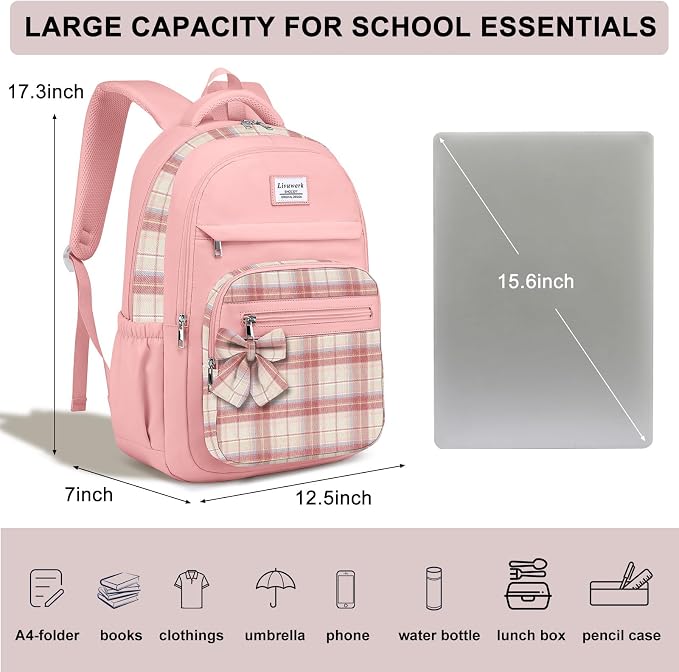 School Backpack for Teen Girls: Cute Bookbags Middle High School College Casual Back Pack 15.6 inch Laptop Backpacks Vintage Bags Women Travel Daypacks Mochilas Escolares Pink