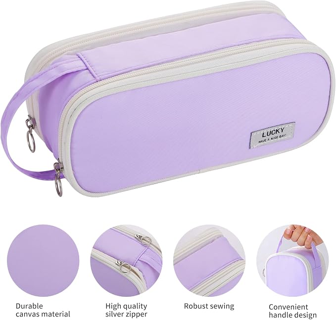 Dugio Large Pencil Case Organizer Big Pencil Bag for Girls Teens Purple | Kids Zipper Pencil Pouch Aesthetic Stationery Pen Pencil Box Back to School, Large Capacity Design, Thick Multi-layer Fabric