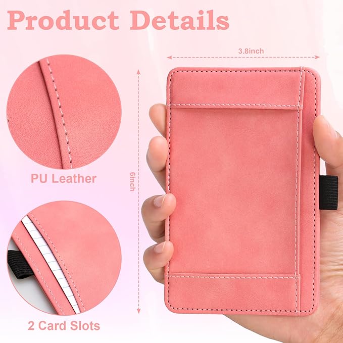 Leather Index Card Holder 3.8x6 Pink 3 x 5 PU Card Wallet Portable Pocket Notepad Holder with 25 Lined Sheets Mini Note Card Holder Writing Case with Card Slot Note Card Case for Record Sports No Pen