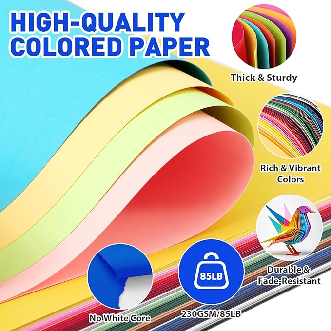 300 Sheets 8.5" X 11" Colored Cardstock, 50 Assorted Colors 230GSM/85LB Construction Paper Card Stock Printer Paper for Printing, Card Making, DIY Crafts, Kids School Supplies,Party Decorations