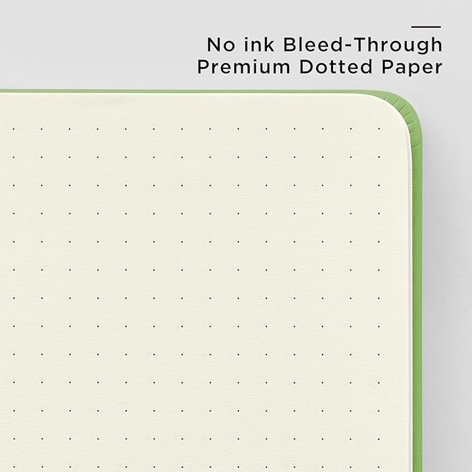 &And Per Se Dotted Journal Notebook, A5 Hardcover Leather Dotted Journal, 160 Pages 100gsm Thick Dot Grid Paper, 3 Sheets of Stickers Included - 5.7'' x 8'' (Pastel green)