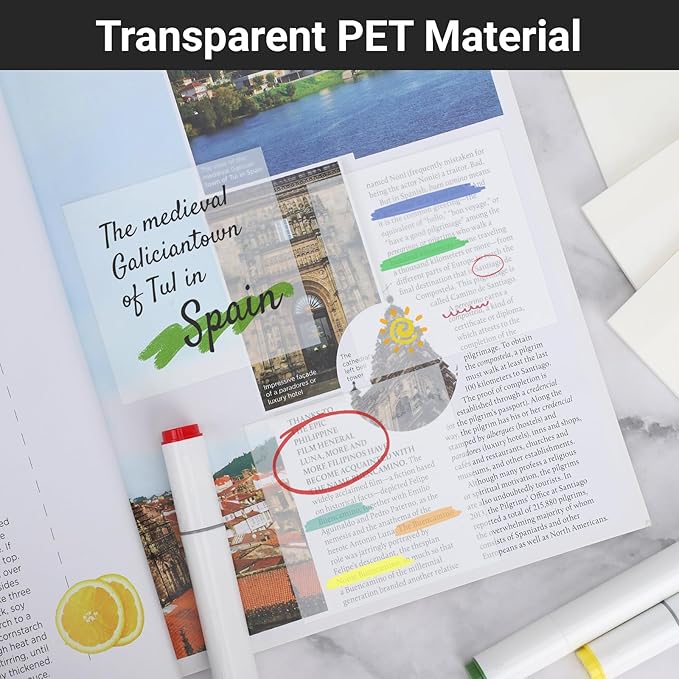 EUSOAR Transparent Sticky Notes, 400 Sheets PET Waterproof Book Markers Clear Sticky Notes 3x3, Self-Adhesive Bible Page Flags Stickers Nursing Students Note Pads for Home Office Work Memo Reminders