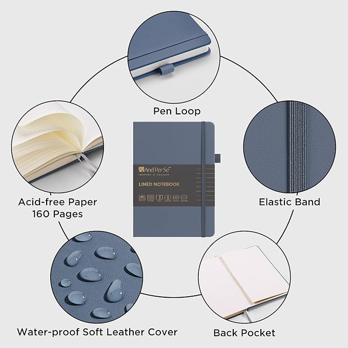 &And Per Se Lined Journal Notebook, 160 Pages, A5 5.7 x 8 inches College Ruled Thick Paper Notebook Journals for Writing, Hardcover Notebooks for Women Men Office School (1 Pack, Dark Blue)